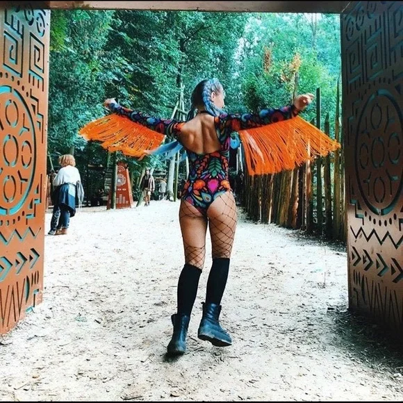 LOM Rainbow Black Fringe Sleeve Rave Bodysuit - XS - Picture 4 of 7